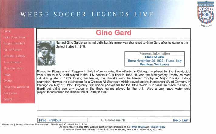 Gino Gardassanich - National Soccer Hallo of Fame